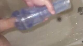 Fucking my fleshlight in the shower after my workout at the gym!!