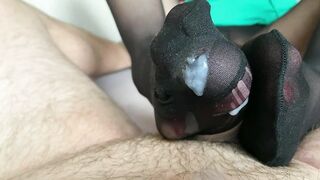 After he jerked into my ripped nylons, he needed my foot for second orgasm