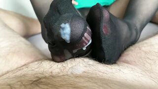 After he jerked into my ripped nylons, he needed my foot for second orgasm