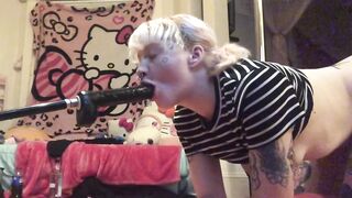 kawaii small tits blonde tatted bimbo gives blowjob to fuck machine