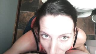 On her knees skeez. Sneaky blowjob and Cums in her throat. Giving head to Fred!