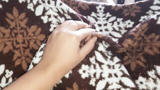 My shy slave girl licks and fucks my pussy in a mask and under a blanket - Lesbian_illusion