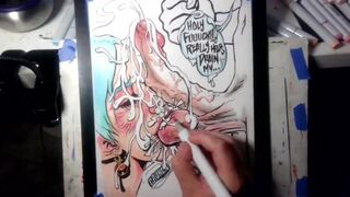 Drawing "The Nut Cruncher" Massive Ball Biting Cum Explosion All Over Her Face, Music by: CeehDeeh