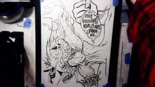 Drawing "The Nut Cruncher" Massive Ball Biting Cum Explosion All Over Her Face, Music by: CeehDeeh