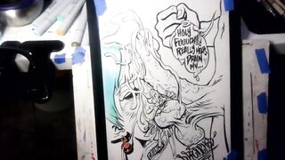 Drawing "The Nut Cruncher" Massive Ball Biting Cum Explosion All Over Her Face, Music by: CeehDeeh