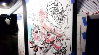 Drawing "The Nut Cruncher" Massive Ball Biting Cum Explosion All Over Her Face, Music by: CeehDeeh